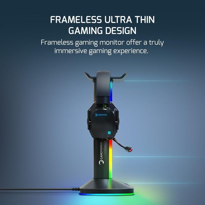 Тримач для гарнітури GAMEPOWER Eliterack RGB, концентратор USB 3.0, алюміній, кабель 1,5 м, чорний