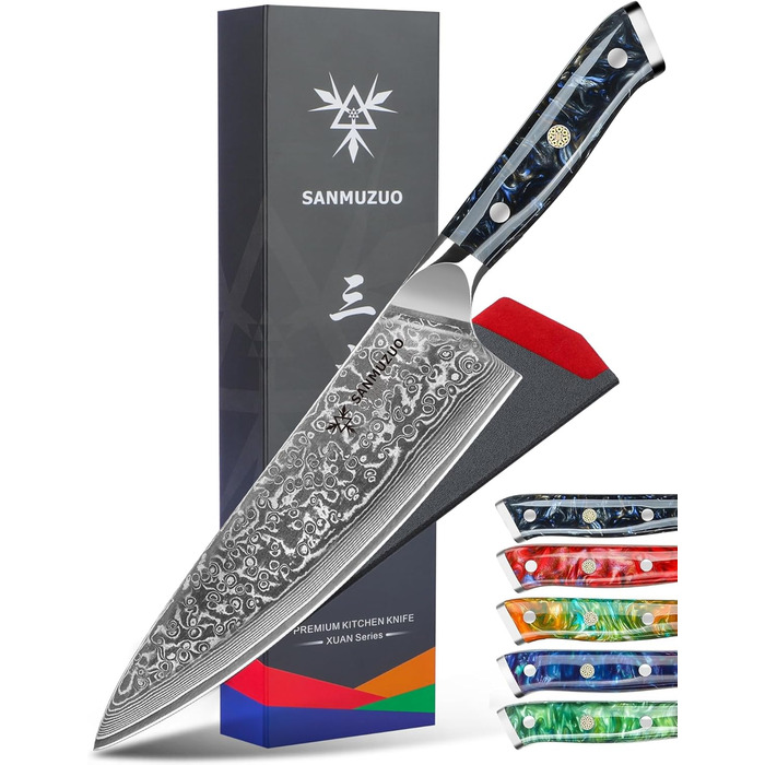 Ніж кухарський 20 см Xuan Серія VG10 Дамаський сталь, ручка з Харчу, чорний зірка
