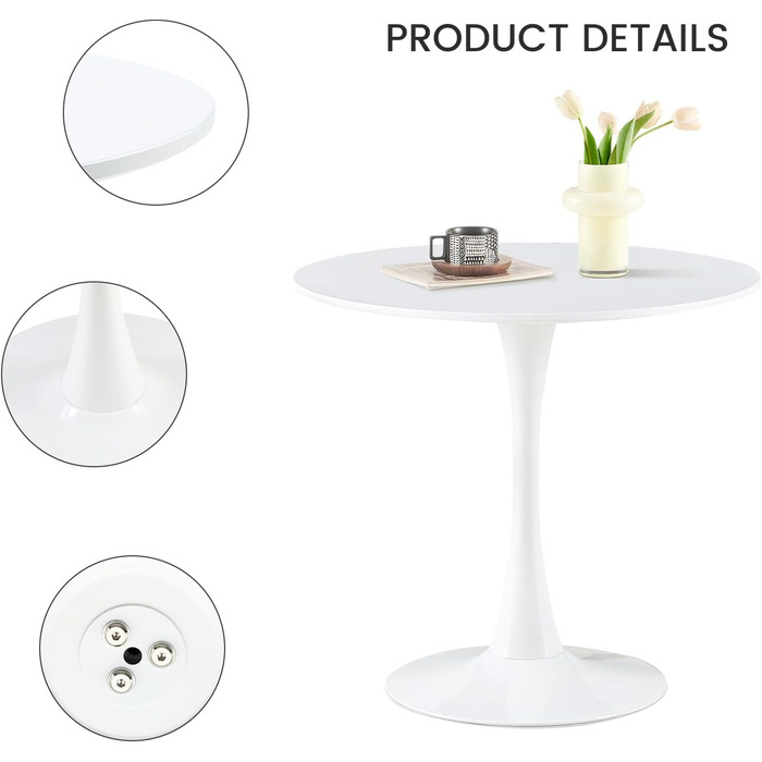 Сучасний круглий обідній стіл скандинавського стилю, діаметр 80 см, білий