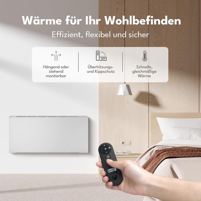Електричний конвекторний обігрівач LEBENLANG з Wi-Fi, 2000W, білий. Економія енергії, дистанційне керування, підлоговий/настінний монтаж