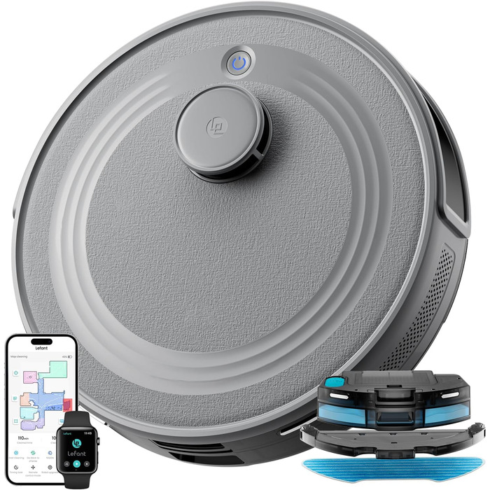 Робот-пилосос LEFANT M2 з функцією миття, 6000Pa, LiDAR-навігація, зони заборони, керування через APP/Alexa, для шерсті тварин, килимів та твердих підлог