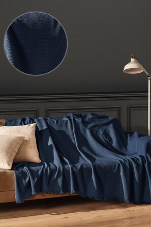 Покривало Sera 100 перероблена бавовна Oeko-Tex Покривало, плед, двостороння ковдра, диванна ковдра дуже великий (200 x 230 см, темно-синій)