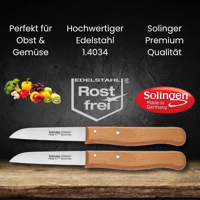 Набір кухонних ножів Gehrig Solingen Home MyII (6 предметів) | З нержавіючої сталі, Made in Germany | Блок для ножів, 8 см (LOOK BUCHE)