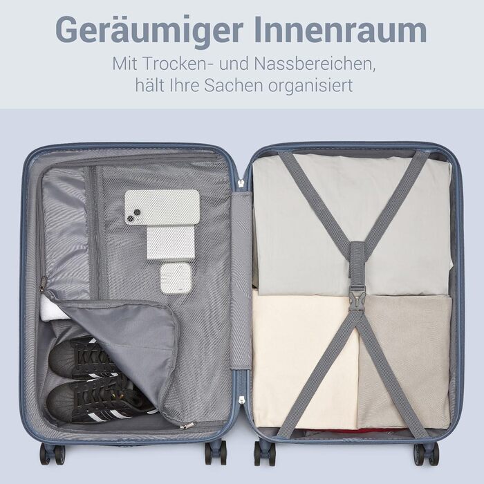 Чемодан KONO середнього розміру з жорсткою обшивкою, ABS+PC, 60L, білий/коричневий, з TSA замком