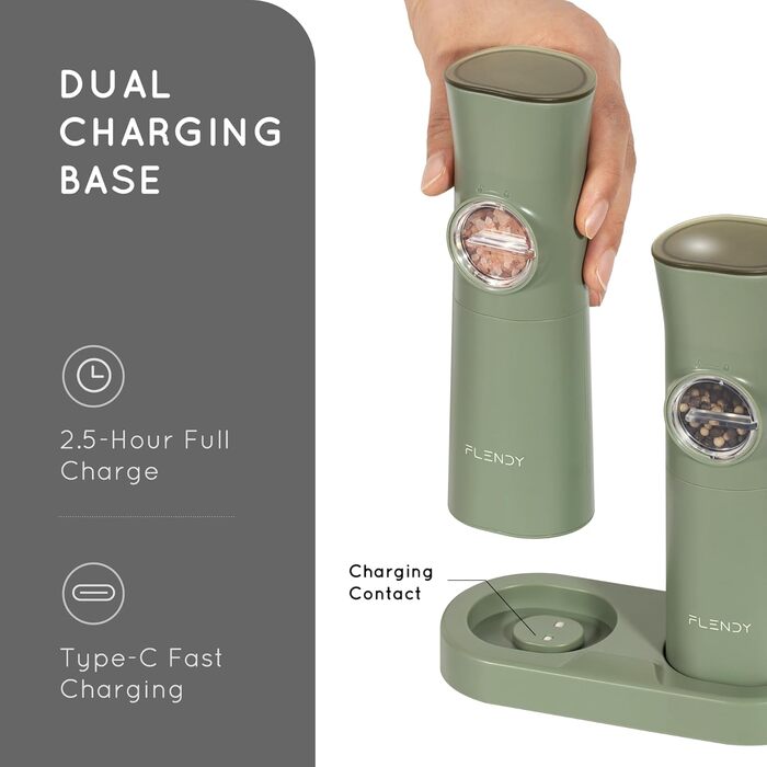 Електричні мельниці для солі та перцю Flendy, 2 шт. з USB-C зарядкою, для сухих спецій (чебрець)