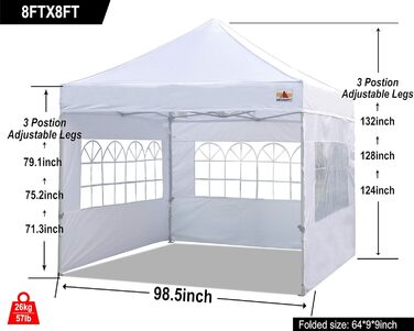 Сонцезахисний козирок ABCCANOPY Pop-Up Gazebo Festival з 4 бічними панелями, (білий, 2,5x2,5 м)