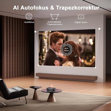 4K проєктор VISSPL 28000 люмен з автофокусом та корекцією трапецеїдальної спотворення, Wi-Fi 6, Bluetooth, Dolby Audio, Netflix, 360° обертовий штатив для домашнього кінотеатру та використання на відкритому повітрі