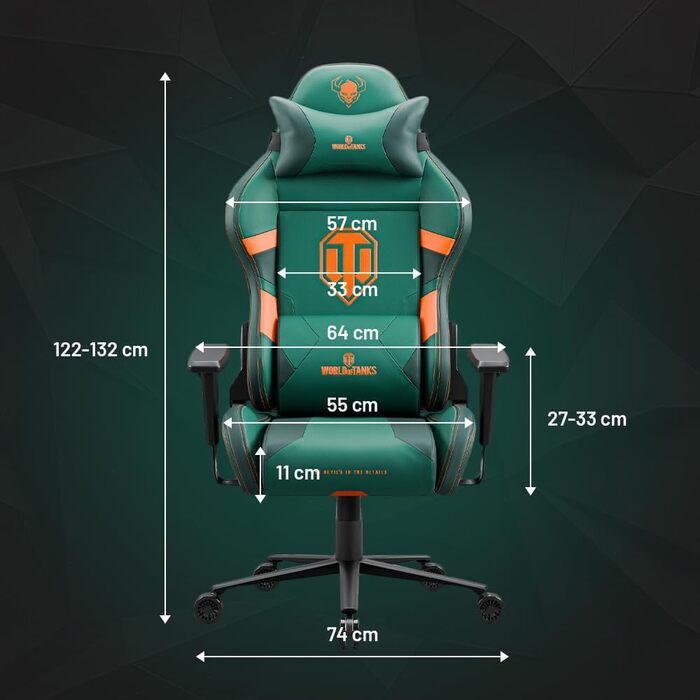 Ігровий крісло Diablo X-One 2.0 для World of Tanks з регульованими підлокітниками та ергономічним дизайном, подушки для шиї та попереку