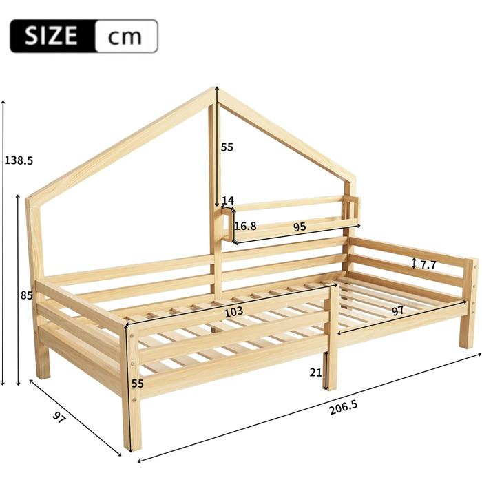 Ліжко дитяче Merax 90x200 см з бортиками, з ящиками та полицею, біле. Стабільне дерев'яне ліжко-будиночок з ламелями. Ігрове ліжко для хлопчиків та дівчаток.