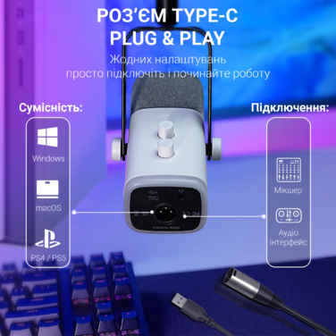 Мікрофон динамічний Fifine AM8TW USB/XLR White