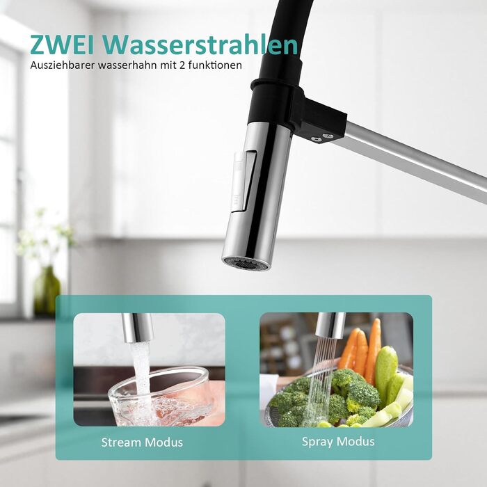 Змішувач для кухні EMKE - Гнучкий змішувач для кухні, що обертається на 360 Змішувач для кухні - Змішувач для раковини з 2 типами струменя, кухонний змішувач з гнучким виливом, хром