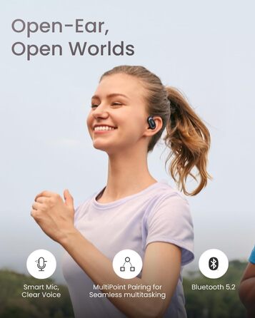 Справжні бездротові Bluetooth-навушники SHOKZ OpenFit Air, 28 год, IP54, швидка зарядка, чорний