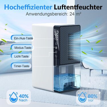 Електричний осушувач повітря 2300 мл з відведенням води, таймером, захистом від інею, світловий колір, режим сну, захист від вологи та плісняви, для спальні, підвалу, квартири, компактний