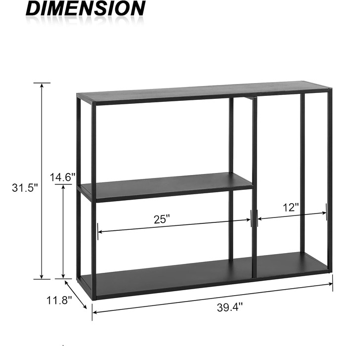 Консольний стіл HDANI, Приставний столик, 3 полиці, Метал, Вітальня/Передпокій, 1003080см, Чорний