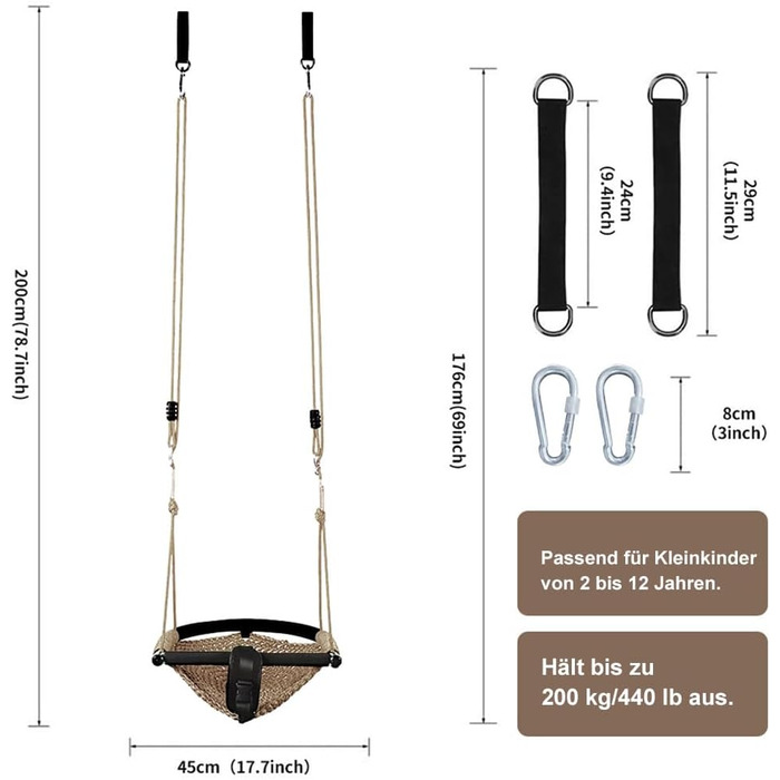 Дитяча гойдалка Nets Tribe 2-в-1: гойдалка-сидіння з регульованими мотузками для дому та саду. Міцний набір для ігор (зелений, світло-коричневий)