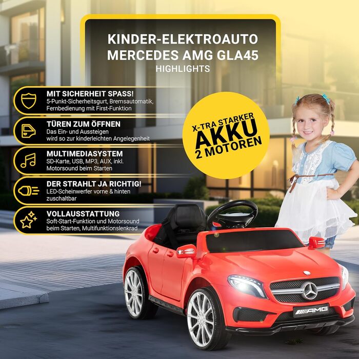 Дитячий електромобіль Mercedes AMG GLA45, ліцензійний, з пультом 2,4 ГГц, іграшкове авто для дітей від 3 років, червоний