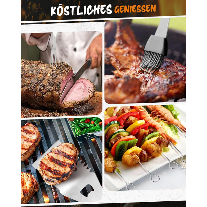 Набір гриль-посуду, 12 предметів, нержавіюча сталь, з кейсом, довговічні інструменти для гриля, кемпінгу, професійний набір для чоловіків та жінок