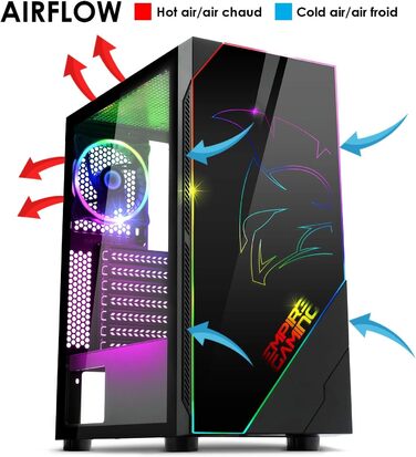 Корпус для ПК EMPIRE GAMING Spartan ARGB ATX із LED-підсвіткою, бічною скляною дверцятами та 120 мм RGB вентилятором