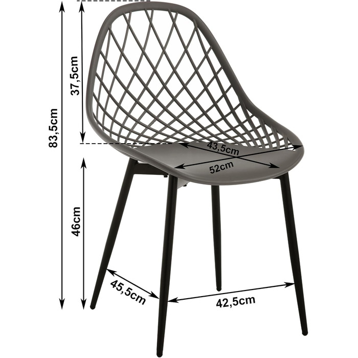 Стільці для їдальні та кухні з порожнистою спинкою, стільці для вітальні з металевими ніжками, пластикові стільці для кухні, вітальні, балкону, скандинавський сучасний стиль, білий колір, K0018EZS-4 (сірий, набір 8 шт.)