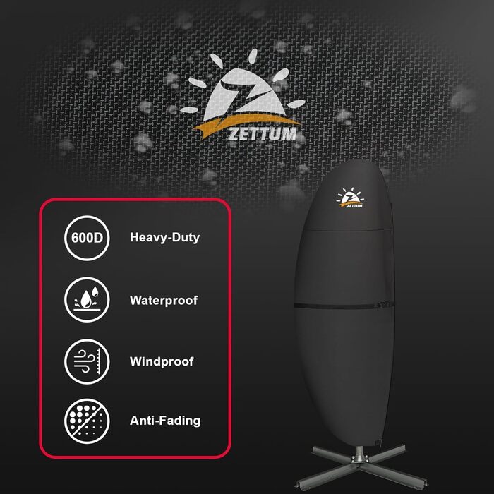 Чохол для парасольки Zettum 3-4 м, водонепроникний, 600D Oxford, захист від УФ, снігу та вітру, 260x42x81/56 см