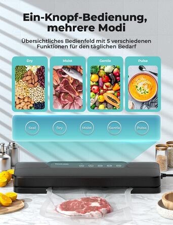 Вакууматор 5 в 1 для продуктів, вакуумний пакувальник з 10 пакетами та шлангом, пристрій для запаювання пакетів (шов 30 см)