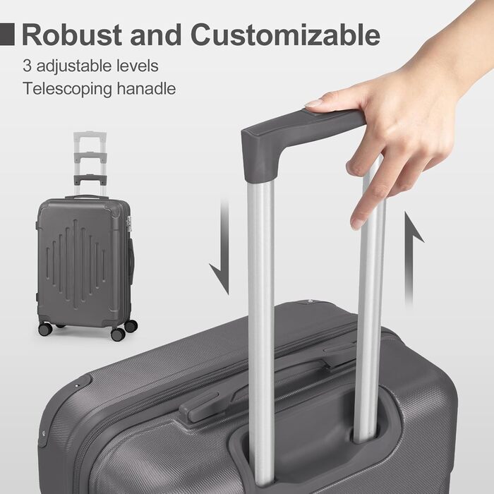 Набір валіз LALAHO 2 шт: велика та невелика, з косметичкою, з ABS пластику, телескопічний ручка, захист кутів, сірий