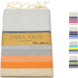 Рушник ANNA ANIQ Fouta Hammam XXL 100x200 см - 100 бавовна, банний рушник, йога, пештемаль (бежево-темно-синій)