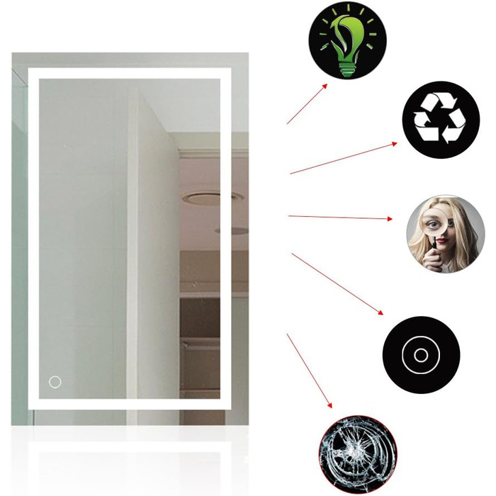 Дзеркало для ванної кімнати Kedia LED з підсвічуванням, 100x60 см, білий