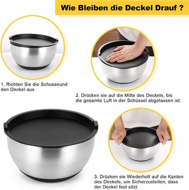 Набір мисок з нержавіючої сталі, 7 шт. з кришкою, тертки, для випічки та зберігання, складна конструкція, миюча в посудомийній машині (0,63/1/1,5/2/3/4/5 QT)