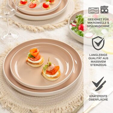 Набір посуду Moritz & Moritz Cavo Steingut на 6 осіб (18 предметів) - Сучасний сервіз з кераміки, комплект тарілок та мисок, кавовий сервіз (Колір: Мигдаль)