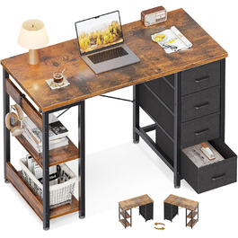 Компактний письмовий стіл Coleshome з 4 висувними ящиками, 100x40 см, з полицями, для офісу, кабінету, спальні, коричневий