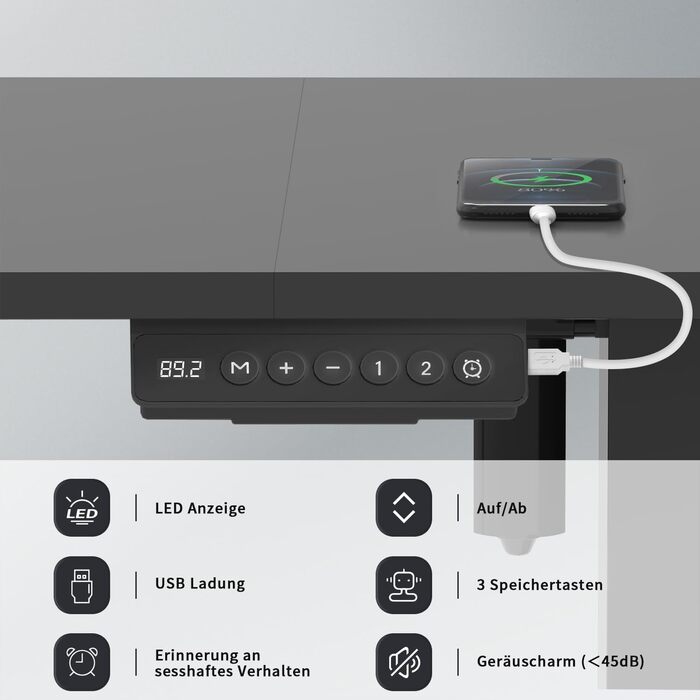 Ергономічний регульований стіл для комп'ютера з USB, 160x70 см, чорний, письмовий стіл для дому та офісу