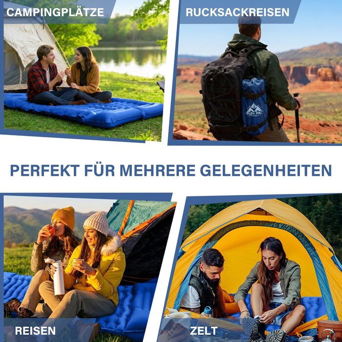 Кемпінговий надувний килимок Yuzonc Isomatte з вбудованим ножним насосом та подушкою, компактний легкий матрац для походів, туризму та пляжу (Blue231)