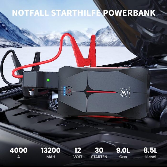 Powerbank для запуску авто FLYLINKTECH 4000A, 12V. Запуск до 9L бензину/8.5L дизеля. IP67, водонепроникний. LED, USB та USB-C.