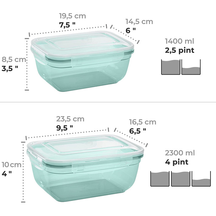Набір банок для зберігання продуктів Grizzly 4 (0,4 л, 0,8 л, 1,4 л, 2,3 л), прямокутної форми, пластикові, 100 повітря / вода, придатні для використання в мікрохвильовій печі