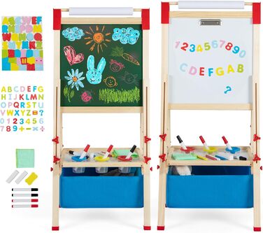 Дитяча мольберт HOMASIS двосторонній, регульована висота, крейда та папір, для дітей 3-8 років, з сумкою для зберігання, 44 x 40 x 102-126 см