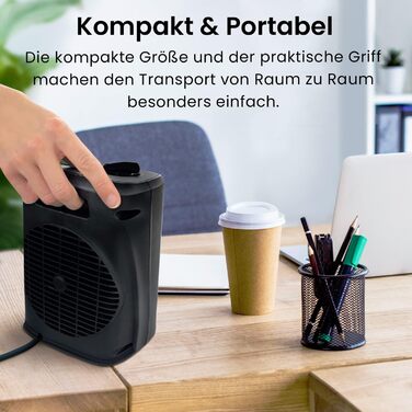 Про Breeze 2000W керамічний міні-нагрівач з холодною функцією та 3 рівнями потужності - для офісу, вітальні, спальні або тераси - Чорний