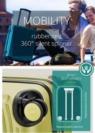 Набір валіз Hauptstadtkoffer Mitte (3 шт.) з цифровою біркою для багажу - дорожні валізи 55/68/77 см + брелок з QR-кодом, 4 подвійні колеса, міцний корпус ABS, XL-розширення об'єму, TSA-замок, (Farn, 55 см)