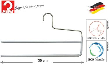Вішалки для штанів MAWA, 10 шт. , компактні вішалки для штанів з двома перекладинами, для джинсів, брюк і костюмних штанів, високоякісне нековзне покриття, 35 см, (сріблясті)