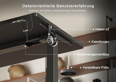Електричний підйомний стіл Devoko 160x80 см, ергономічний комп'ютерний стіл для роботи стоячи та сидячи, стільниця 25 мм, подвійний мотор, пам'ять, USB-C (Чорний)