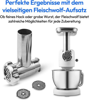 Кухонна машина MEDION MD 12600 з м'ясорубкою, 4.6 л чаша з нержавіючої сталі, тихий двигун, 800 Вт, набір насадок для натирання, шинкування та нарізання, сенсорний дисплей, міксер, тістоміс