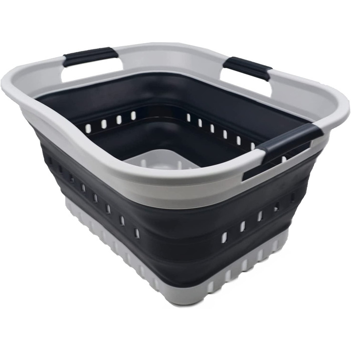 Складна Пластикова корзина для білизни SAMMART 30L з 3 ручками-складаний спливаючий контейнер для зберігання / Органайзер-портативний піддон для прання-компактна Кошик / Кошик (сірий / сланцево-сірий)