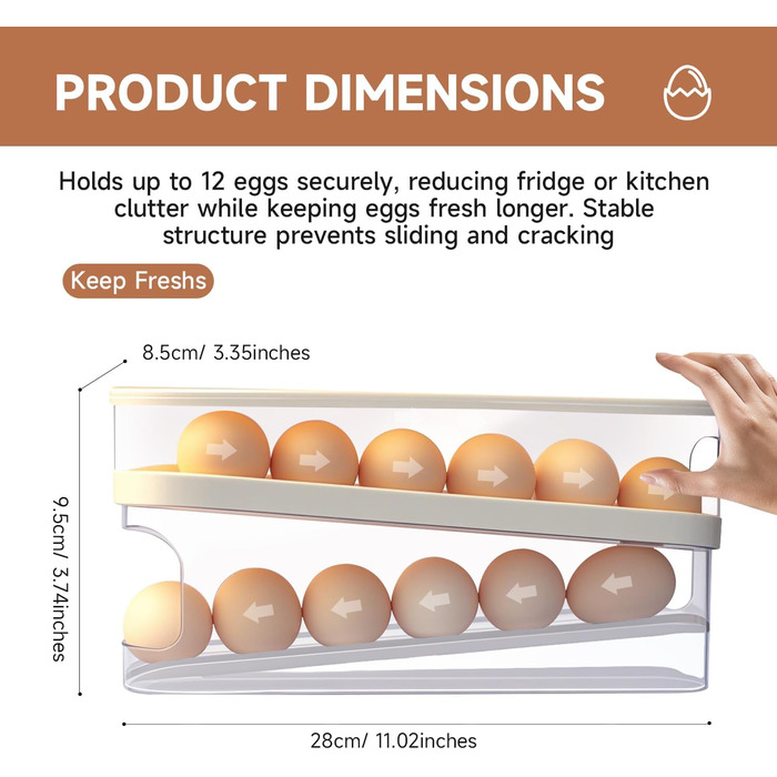 Організатор для яєць Virmate - 2 шт., світло-зелений та кремово-білий, для холодильника