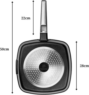 Сковорода-гриль Westinghouse PERFORMANCE SERIES 28 см з нержавіючої сталі, для індукції, газової плити, духовки, з антипригарним покриттям, алюміній, чорна