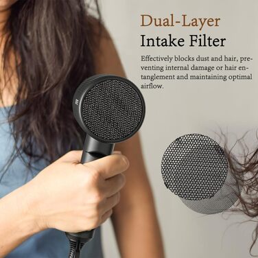 Компактний іонний фен для волосся 2000 Вт, складаний дорожній фен з дифузором та styling-насадкою, швидке сушіння, низький рівень шуму (Чорний)