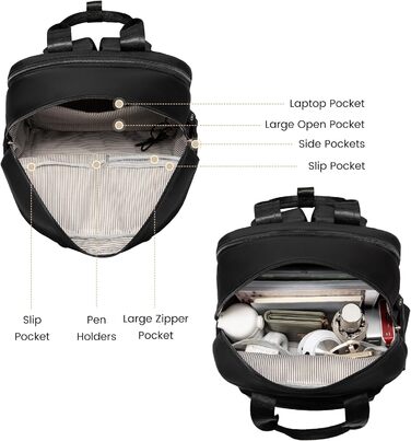 Рюкзак жіночий LOVEVOOK, ноутбук 15.6', водонепроникний, Елегантний, Школа/Подорожі/Робота, Чорний