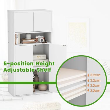 Багатофункціональна шафа біла, 54x30x112 см, регульовані полиці, двері, для вітальні, ванної кімнати, офісу