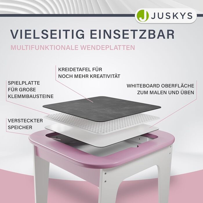 Дитяча стільниця Juskys Milou - комплект з 2 стільців та столу - дерев'яний дитячий столик з місцем для зберігання, стільниця для малювання (рожева)