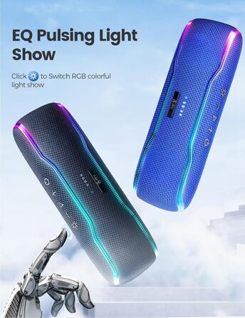 Портативна Bluetooth колонка з підсвічуванням та потужним басом, IPX7, 24 годин роботи, вбудований мікрофон, стерео-паринг, для дому та відпочинку на природі (Блакитна)