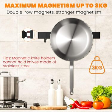 Ніж Cocolemon з магнітною смугою 40 см з нержавіючої сталі з дуже сильним магнітом Тримач для ножів магнітний з 3 висувними гачками для ножів Кухонне начиння Інструменти
